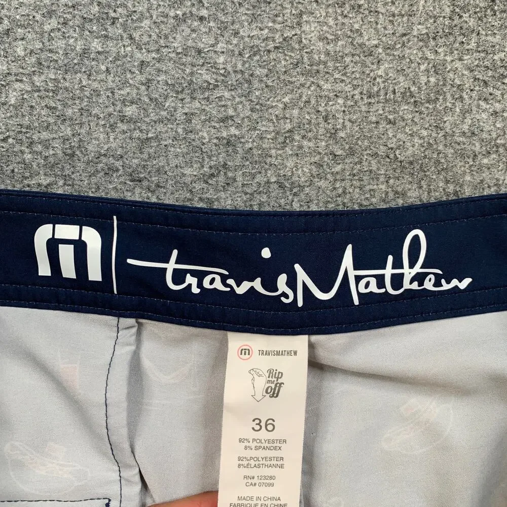 Travis Mathew Board Shorts Mens 36 Blue Sweet Land Of Beer Beach Swim Surf